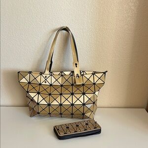Geometric Gold Tote Bag and Wallet Set
